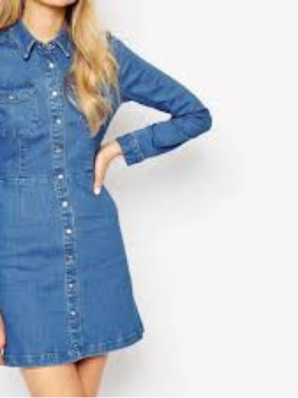 ASOS Womens Jean Western Style Denim Button snap Dress UK10 US 6 long sleeve